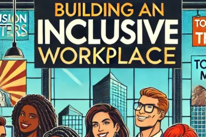 DALL·E 2025-01-05 22.32.54 - A vibrant comic-style illustration for the story titled 'Building an Inclusive Workplace.' The image features diverse characters of various ethnicitie